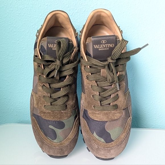 VALENTINO GARAVANI Military Green Camo Nylon Suede Rockrunner Sneakers sz 38.5 - Picture 3 of 15